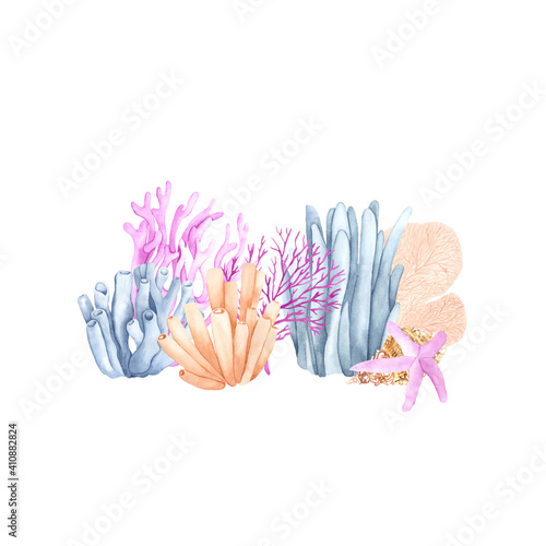 Foto Coral reef watercolor illustration