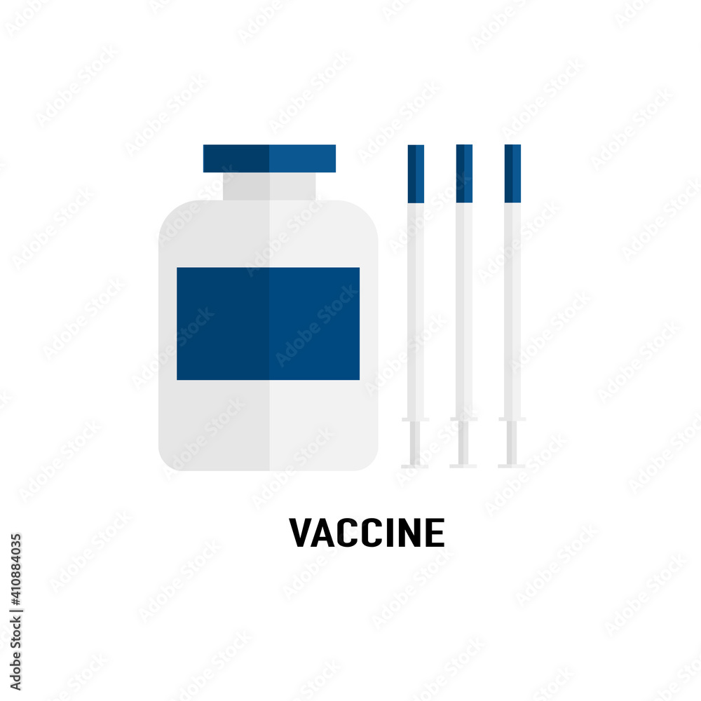 A vaccine vial and syringe icons on white background.