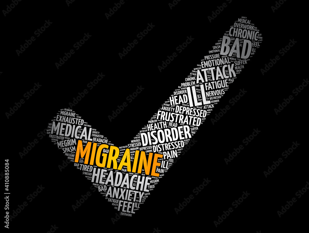 Migraine check mark word cloud collage, health concept background Migraine check mark word cloud collage, health concept background