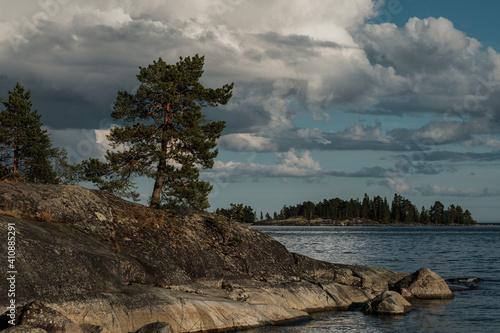 Northern sandy beach. Russia, Karelia, lake Ladoga, Kojonsaari photo