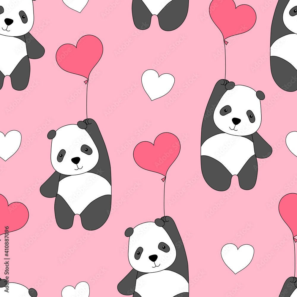Cute seamless pattern with pandas on balloons. Cute seamless pattern with pandas on balloons.