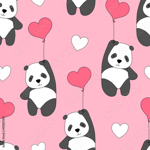 Fototapeta Naklejka Na Ścianę i Meble -  Cute seamless pattern with pandas on balloons.