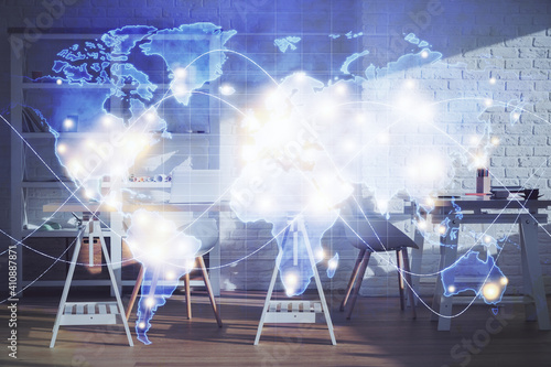 Wallpaper Mural Double exposure of business theme drawing and office interior background. Concept of success Torontodigital.ca