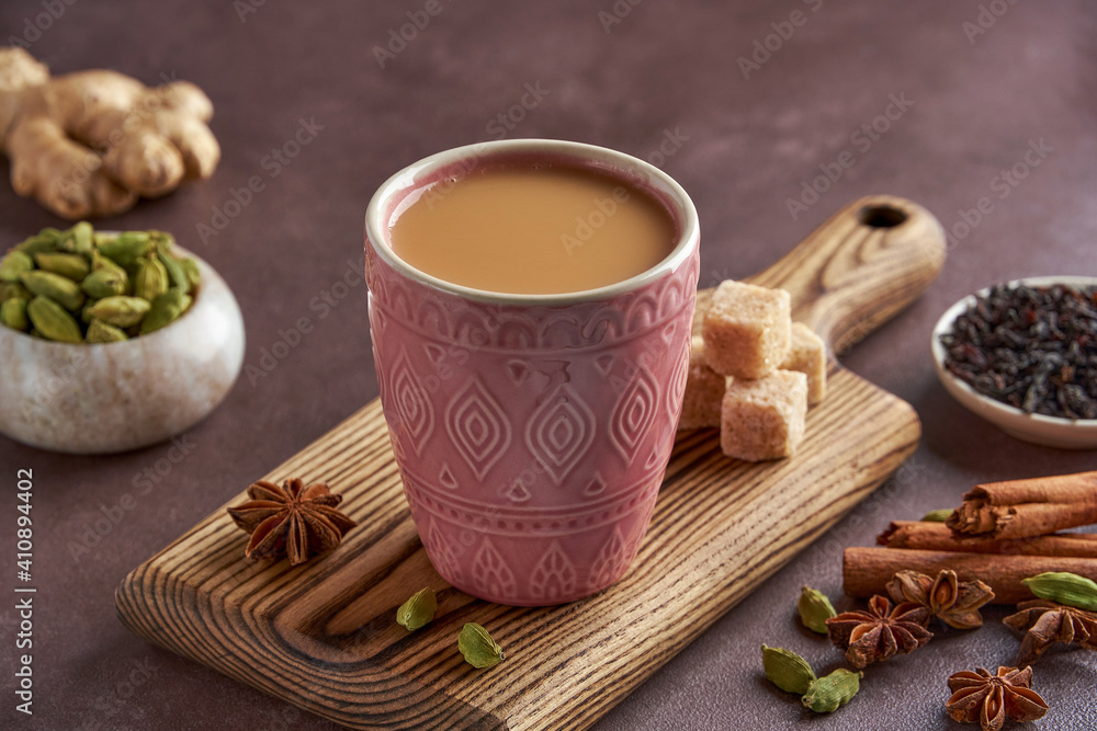 Fototapeta premium Traditional middle eastern , indian drink masala or karak chai. Closeup