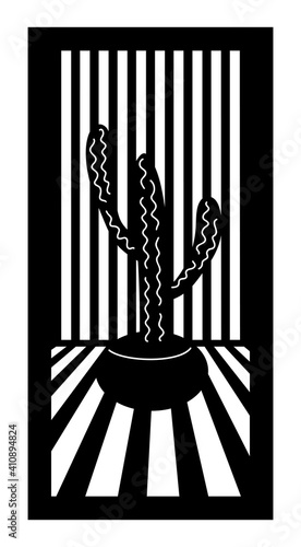 Cactus in pot, succulent laser cutting pattern. Decorative panel, screen,wall. Vector cnc panel for laser cutting. Template for interior partition, room divider, privacy fence