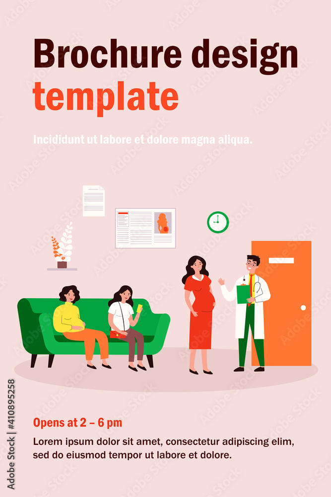 Pregnant women waiting in queue to doctor office flat vector illustration. Cartoon ladies in hospital or clinic for consultation with specialist. Motherhood and pregnancy concept Pregnant women waiting in queue to doctor office flat vector illustration. Cartoon ladies in hospital or clinic for consultation with specialist. Motherhood and pregnancy concept