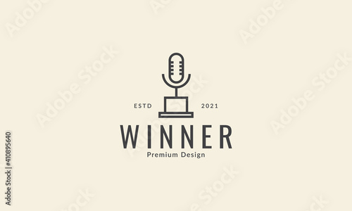 microphone with trophy lines simple logo vector icon symbol graphic design illustration