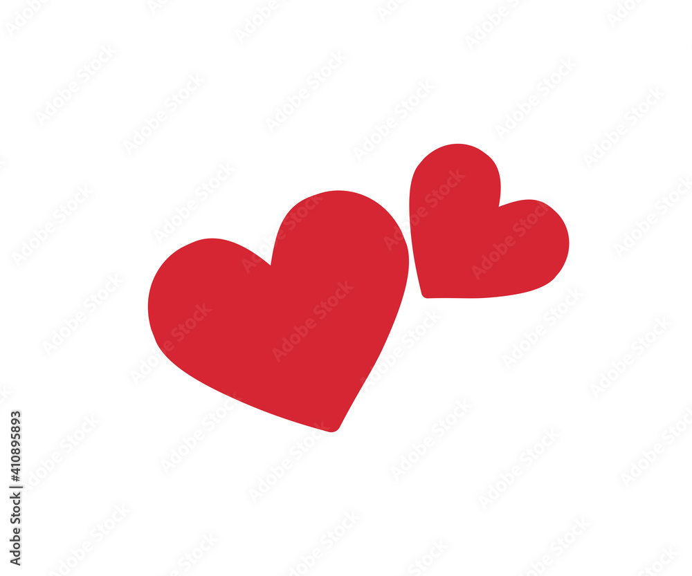 Two red hearts isolated on a white background. Love, romance, Valentine's day.