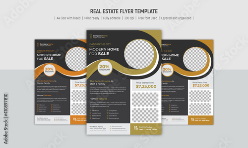 Real estate flyer design template, grey, dark and white colour variation