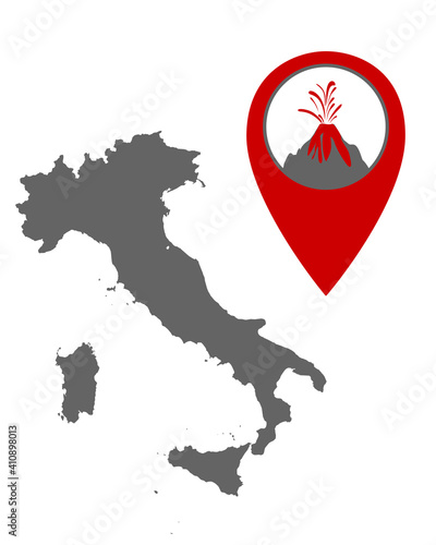 Karte von Italien mit Anzeiger für Vulkan