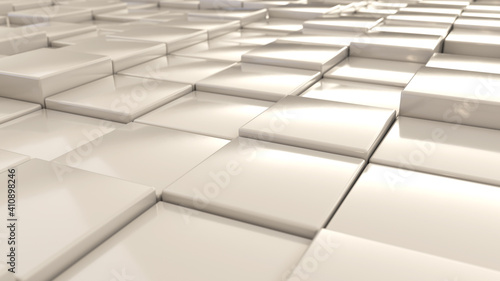 white 3d cubes tiles background from perspective view, minimalistic concept. 3d render illustration. © viking75