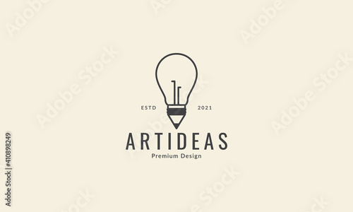 lamp light ideas with pencil lines logo vector icon symbol graphic design illustration