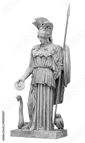 Obraz na plátně Ancient Greek Roman statue of goddess Athena god of wisdom and the arts historical sculpture isolated on white