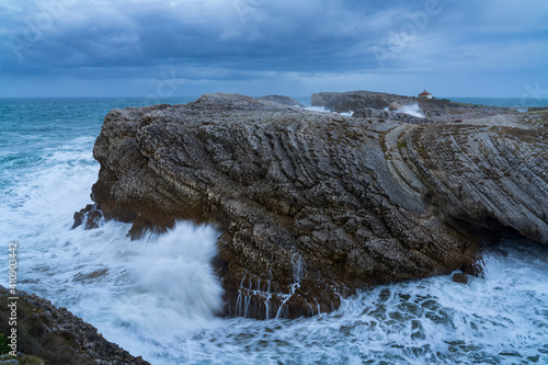 Swell and storm in the Hermitage of the Virgen del Mar San Roman de la Llanilla.Municipality of Santander. Virgen del Mar Island in the Cantabrian Sea. Autonomous Community of Cantabria. Spain. Europe photo