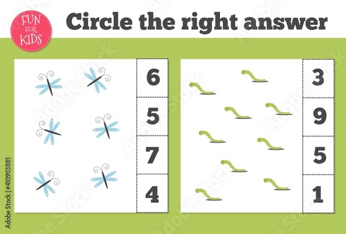 Counting Game for Preschool Children. Home schooling. Educational a mathematical game.
