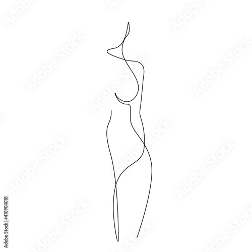 Trendy Line Art Woman Body. Minimalistic Black Lines Drawing. Female Figure Continuous One Line Abstract Drawing. Modern Scandinavian Design. Naked Body Art. Vector Illustration.
