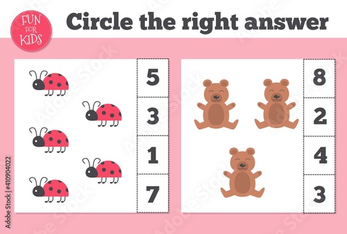 Counting Game for Preschool Children. Home schooling. Educational a mathematical game.