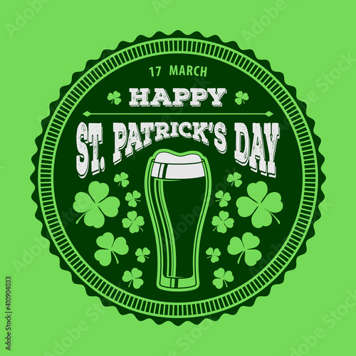 Saint Patrick's day celebration poster design template with Beer Glass