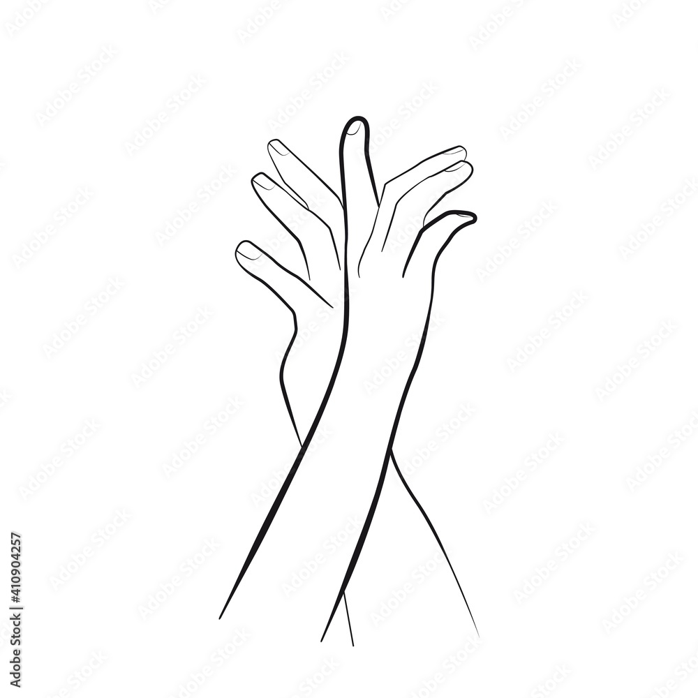 Continuous Line Drawing of Hands Couple Trendy Minimalist Illustration. One Line Abstract Concept. Hands Couple Minimalist Contour Drawing. Vector EPS 10.