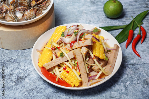 Thai food Pork sausage spicy salad.