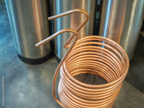 фотографія A copper immersion heat exchanger for use in the craft beer process