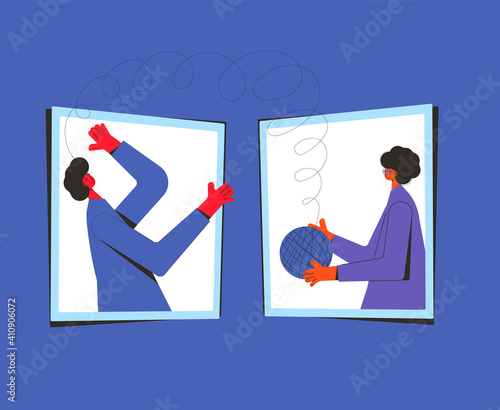 Online stress therapy scene. Color vector flat.