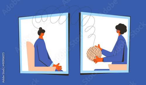 Online stress therapy scene. Color vector flat.