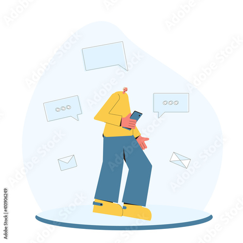 Senior caucasian man with phone. Old male character wearing in casual clothes standing with mobile. Senior person holding a smartphone. Vector flat illustration