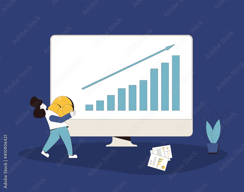 Financial growth. Investment concept. Lucky retail investor. Vector illustration. Financial growth. Investment concept. Lucky retail investor. Vector illustration.