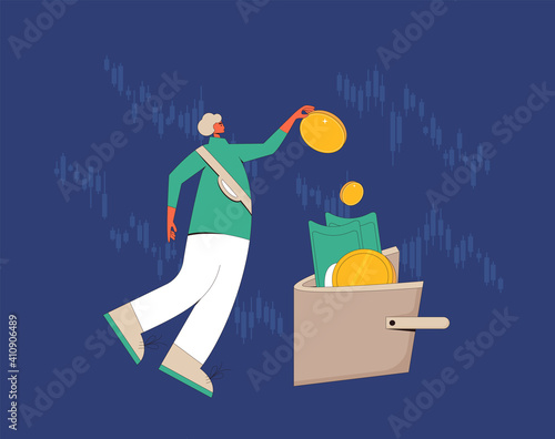 Index investing concept. Financial growth.  Stock market boom. Lucky retail investor. Minor shareholders getting money. Income. Vector flat illustration.