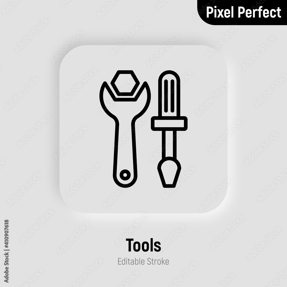 Tools: screwdriver and wrench. Repair, fix, support service. Thin line icon. Pixel perfecr, editable stroke. Vector illustration. Tools: screwdriver and wrench. Repair, fix, support service. Thin line icon. Pixel perfecr, editable stroke. Vector illustration.