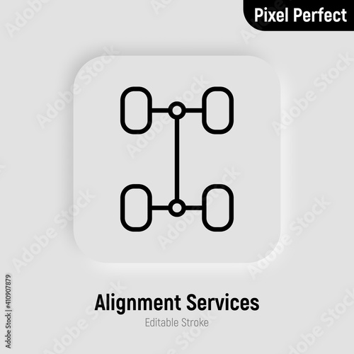 Car service: wheel alignment thin line icon. Pixel perfect, editable stroke. Vector illustration.