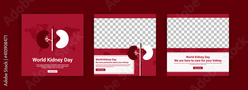 Collection of social media posts for world kidney day. Education to maintain kidney health. Education about the dangers of kidney disease.