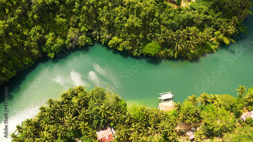 Beautiful natural scenery of Loboc river in tropical green forest. Bohol, Philippines. photo