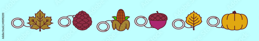 set of autumn keychain cartoon icon design template with various models. modern vector illustration isolated on blue background set of autumn keychain cartoon icon design template with various models. modern vector illustration isolated on blue background