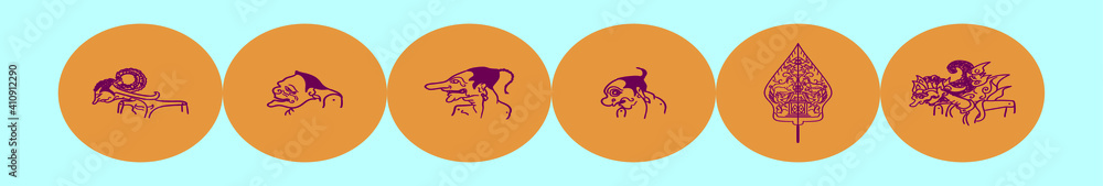 set of indonesia wayang cartoon icon design template with various models. vector illustration isolated on blue background set of indonesia wayang cartoon icon design template with various models. vector illustration isolated on blue background