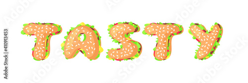 Hand Drawn Cartoon Burger Alphabet Fast Food Vector Font. Tasty Illustration Meal and Text. Flat Style Collection
