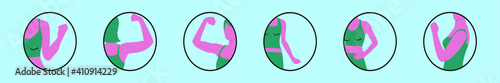set of women biceps cartoon icon design template with various models. vector illustration isolated on blue background
