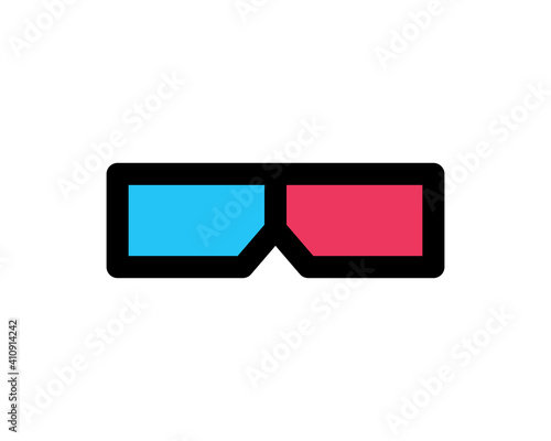 3d glasses icon. Black icon isolated on white background. 3d glasses silhouette. Simple icon. Web site page and mobile app design element.
