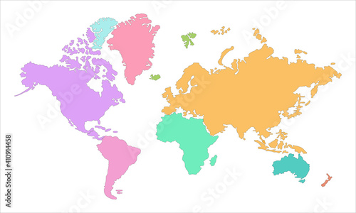 Multicolored flat blank world map. Isolated over white background. Vector graphics. Vector EPS10.