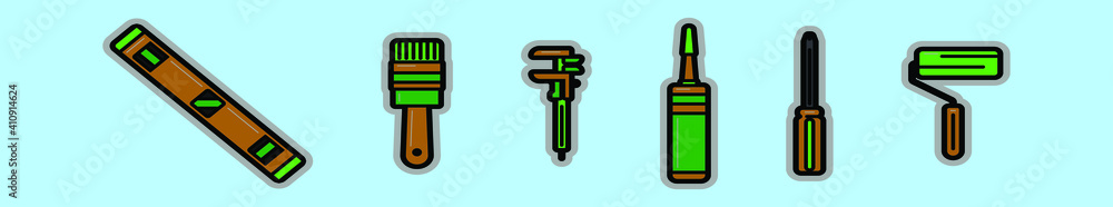 Tool icon set with lots of construction or DIY tools including level, pneumatic and many others. vector illustration isolated on blue background Tool icon set with lots of construction or DIY tools including level, pneumatic and many others. vector illustration isolated on blue background
