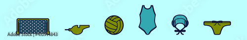 set of water polo cartoon icon design template with various models. vector illustration isolated on blue background