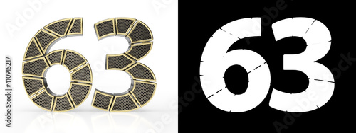 Number sixty-three (number 63) with perforated gold segments photo