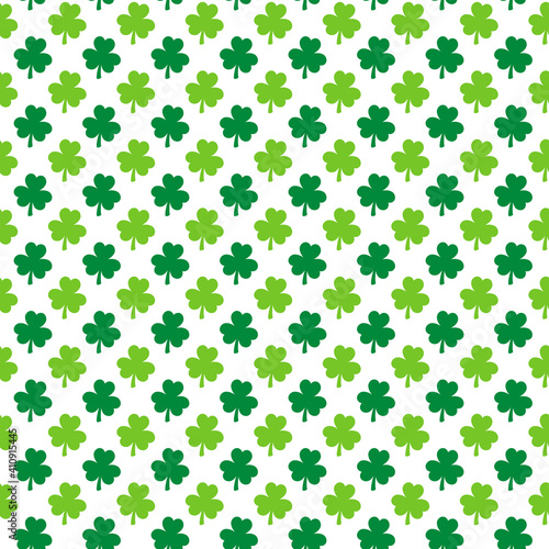St. Patrick s day shamrock seamless pattern. Green white clover leaves background. Saint Patricks backdrop. Vector template for fabric, textile, wallpaper, wrapping paper, etc