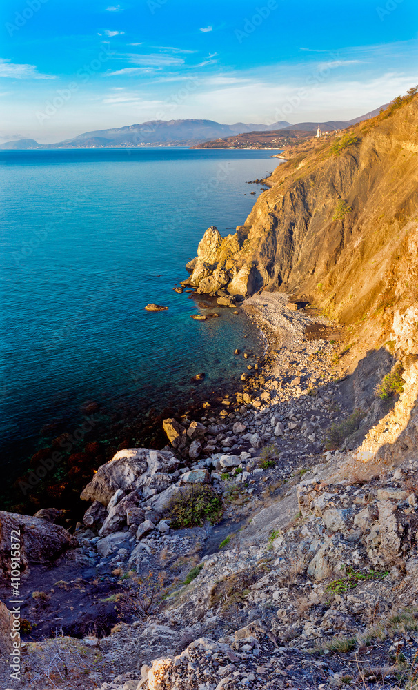 beautiful sea bay among the rocks on a sunny summer morning