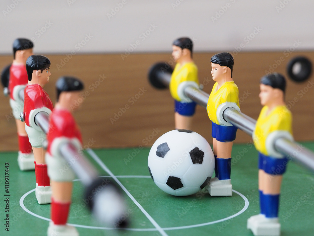 foosball game table plastic toy .sport in home concept 