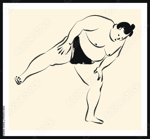 Sumo wrestler sketch. Vector poster. Living room poster, wall decoration poster