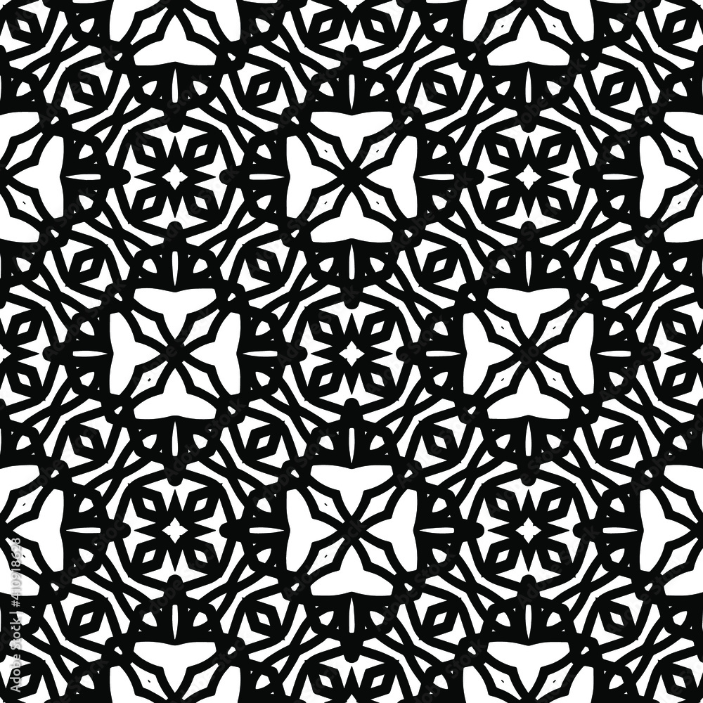 Geometric vector pattern with triangular elements. Seamless abstract ornament for wallpapers and backgrounds. Black and white colors. Geometric vector pattern with triangular elements. Seamless abstract ornament for wallpapers and backgrounds. Black and white colors.