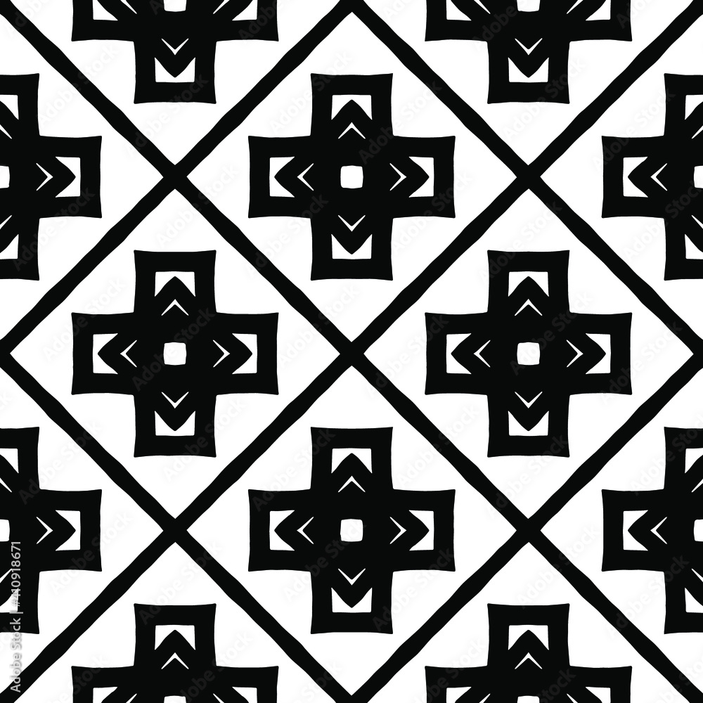 Geometric vector pattern with triangular elements. Seamless abstract ornament for wallpapers and backgrounds. Black and white colors. Geometric vector pattern with triangular elements. Seamless abstract ornament for wallpapers and backgrounds. Black and white colors.