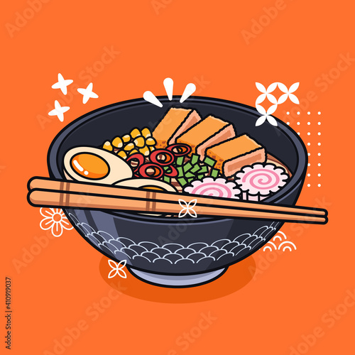Japanese Katsu Ramen Noodle in Black Bowl (ID: 410919037)